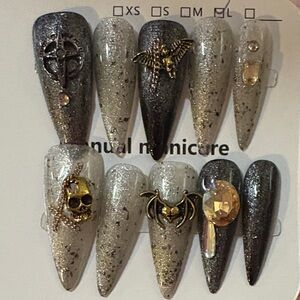 Black and Silver Glitter Press-On Nails